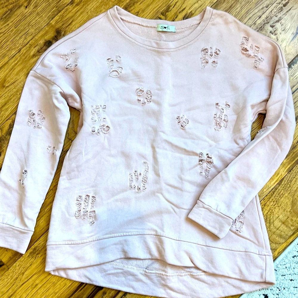 Sofi Pale Pink Distressed Sweatshirt Top